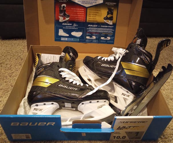 Senior Used Bauer Supreme UltraSonic Hockey Skates Regular Width Size 10 with 2nd set of TI blades