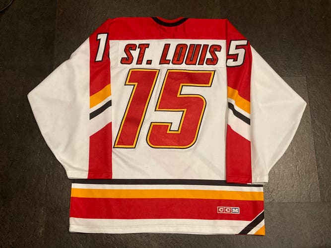 CCM Maska Calgary Flames ST.LOUIS Home Pedestal Jersey LARGE **SEE PHOTOS**