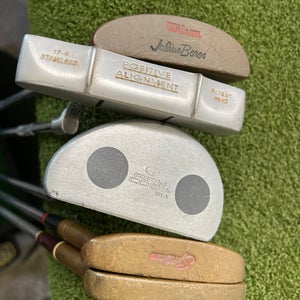 Vintage Lot Of 5 Putters, RH,Blade & Mallet,Stock Shafts & Grips-Good Condition