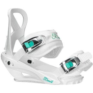 New 5th Element Layla Snowboard Bindings, White and Teal, Binding sizes S/M M/L