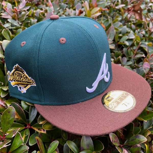 Atlanta Braves Hat Baseball Cap Fitted 7 3/8 New Era Brown Leather