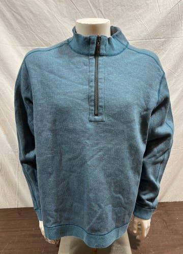 Tommy Bahama Flipshore Gray/Blue Cotton 1/2-Zip Sweater Men's Large NEW