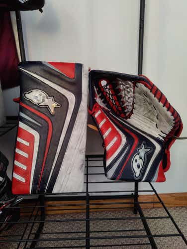 Brian's Optik Glove Set - Red/White/Navy/Gray - Sr Gloves - Int Palms