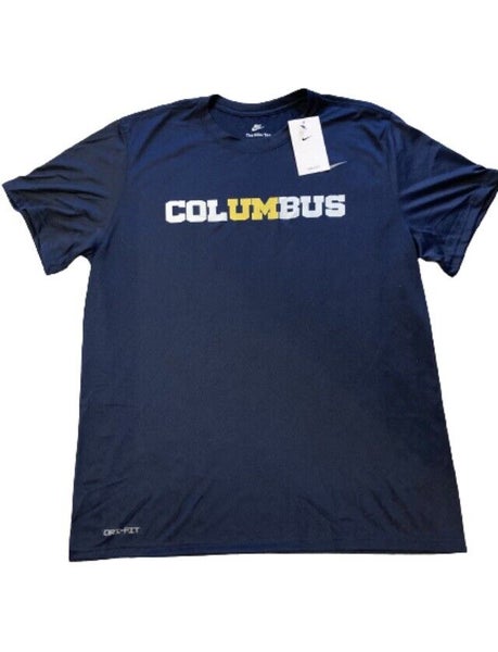 NWT Nike Dri-Fit University of Michigan COLUMBUS Tee Blue Maize Size XL