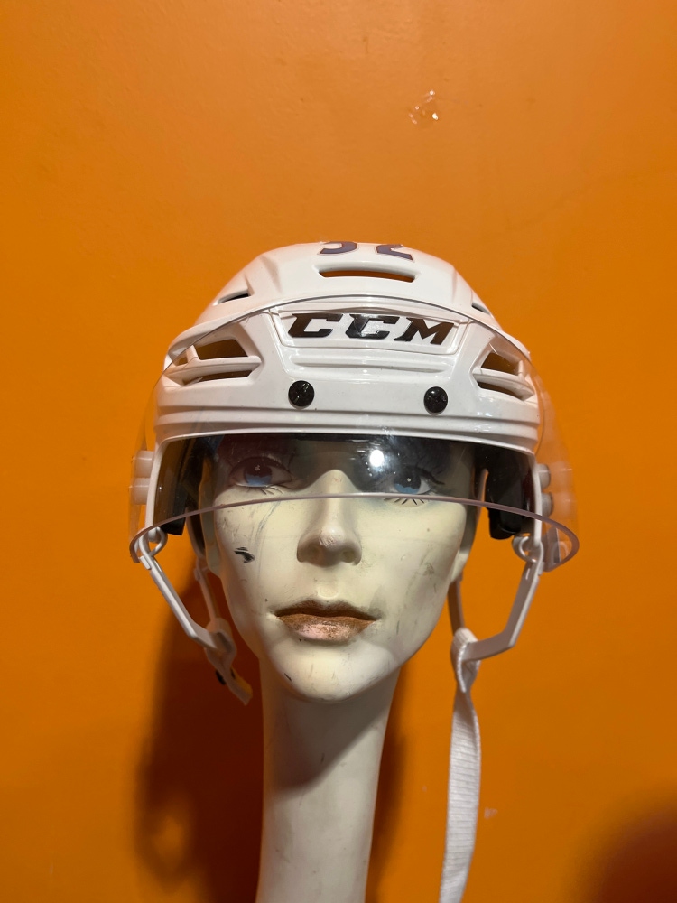 Used White CCM Tacks 710 Pro Stock Helmet Colorado Avalanche #32 Small