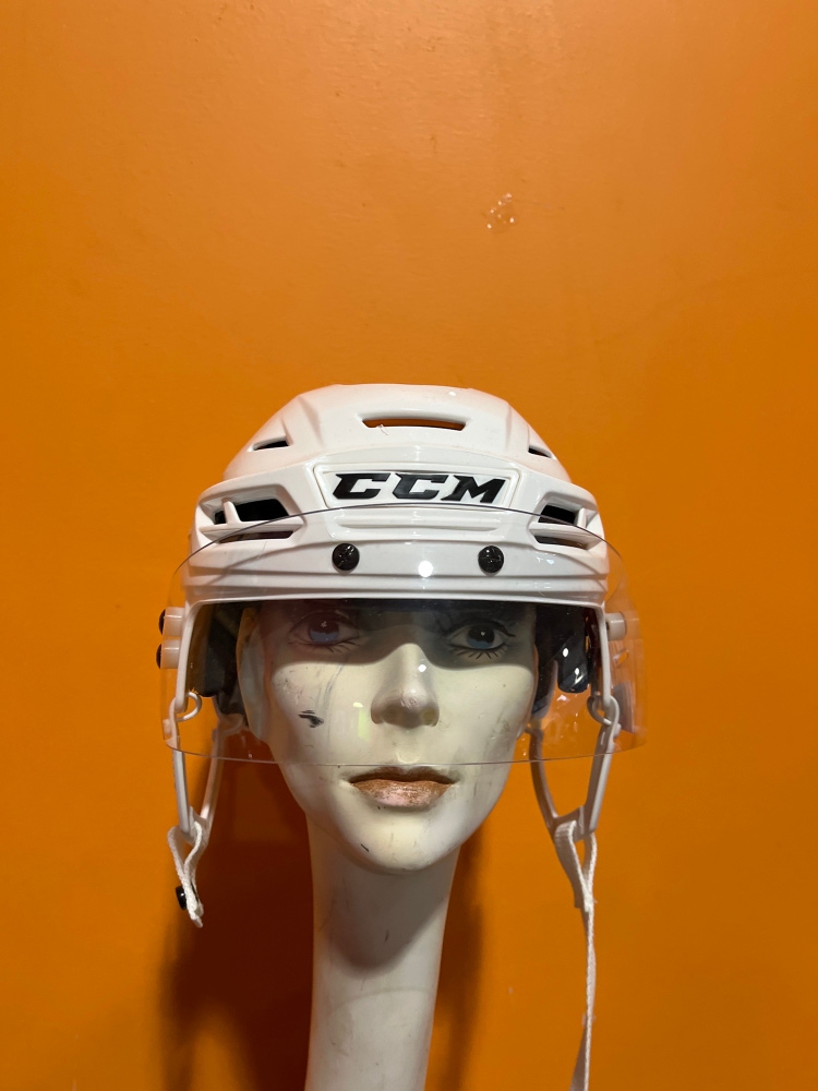 Used White CCM Tacks 710 Pro Stock Helmet Small