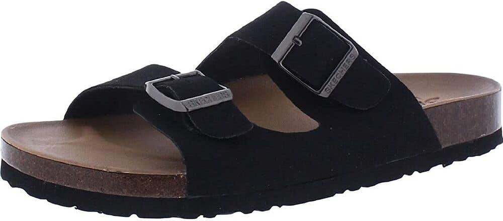 NIB Skechers Luxe Foam Relaxed Fit Suede and Cork Sandals Black Size 11