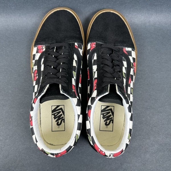 Vans Unisex Cherry Black Old Skool Checkered Skate Sneakers Shoes Size 5.5