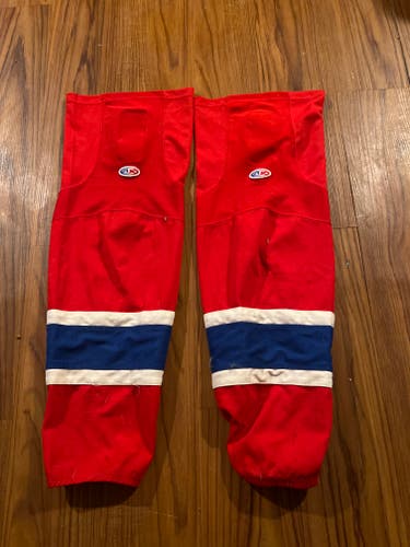 Red Senior Used Large Athletic Knit Socks Pro Stock
