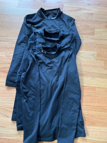 Used Compression Long Sleeve Base Layer, 3 tops, size YL, Nike and Under Armour