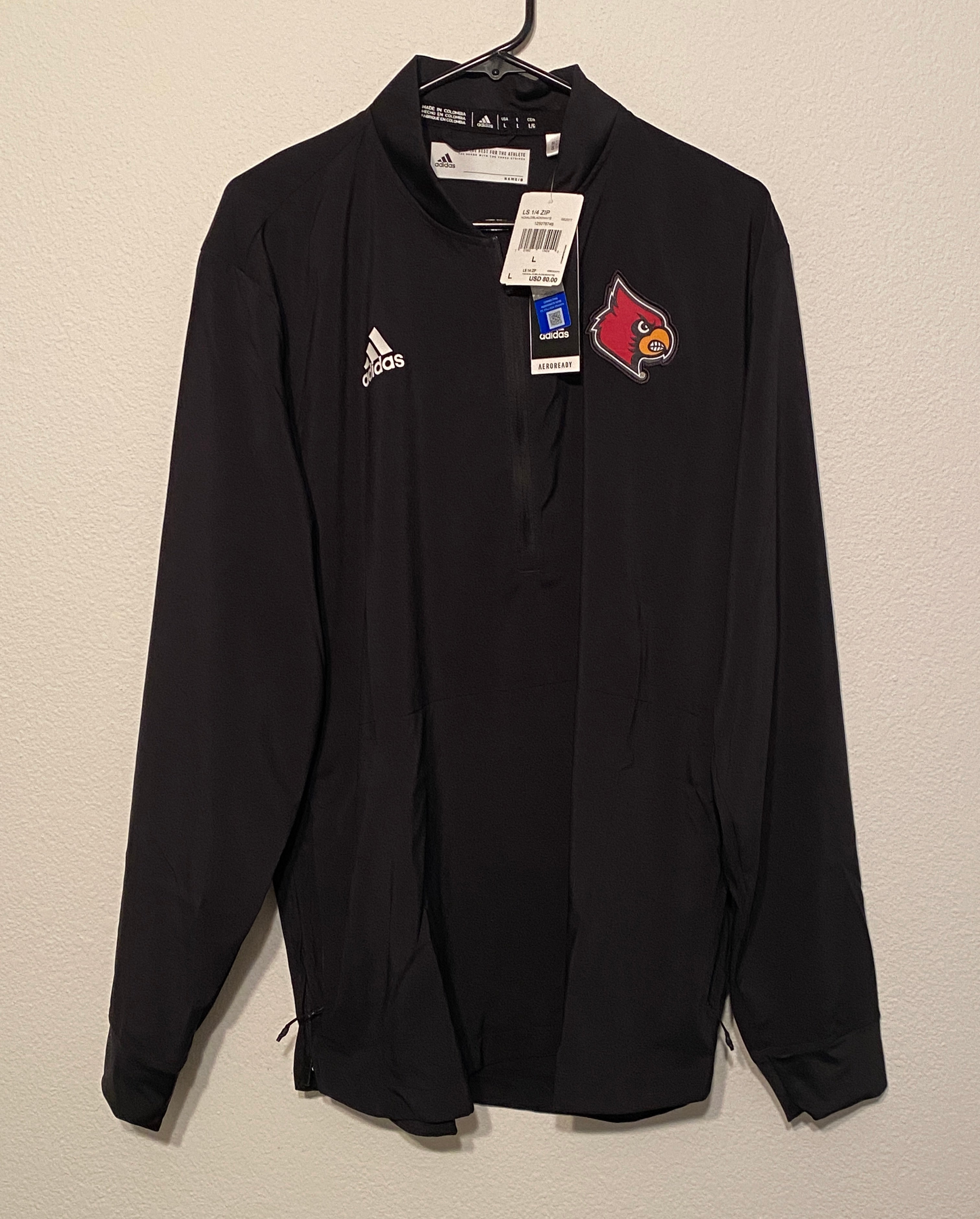 ADIDAS Louisville Cardinals Sideline Jacket- L- NEW- $80 AeroReady 1/4 zip  coat