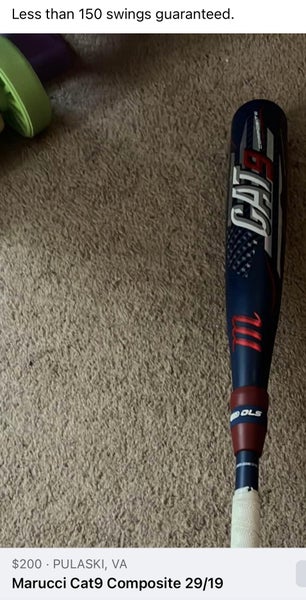 Used USSSA Certified 2022 Marucci Composite Cat 9 composite Bat (-10) 19 oz 29"