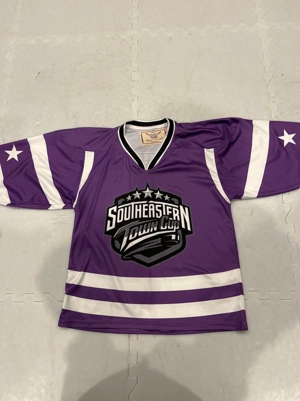 Stadium Youth Hockey Jersey - in Purple/Black/White Size Goal Cut (Junior)
