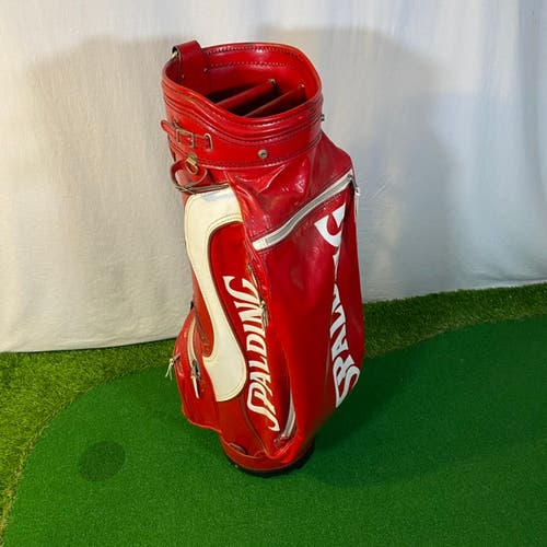 Spaulding Full Leather Red and White Staff Golf Bag Replaced Strap