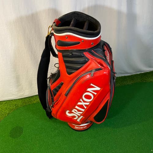 Srixon Red and Black Leather Golf Staff Bag With Replaced Shoulder Strap