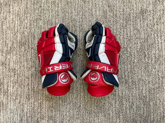 Used Men's Maverik Medium 12" M5 Lacrosse Gloves Red Blue
