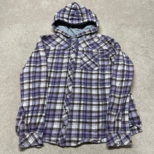 Carhartt Sweatshirt Women XL Purple Plaid Button Hoodie Logo Work Pocket Coat