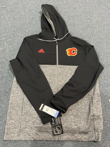 New Adidas Gray & Black Calgary Flames Hooded Full Zip Medium & Large