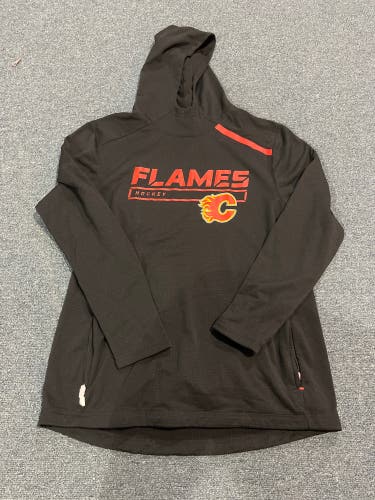 New Fanatics Calgary Flames Black With Red Stripe Authentic Pro Hoodie Large