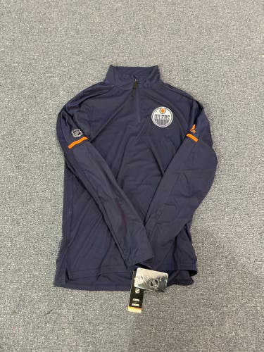 New Navy Adidas Edmonton Oilers Authentic Pro Collection 1/4 Zip Small