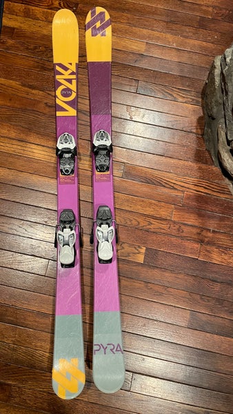 Used Kid's Volkl Pyra 138 cm All Mountain Skis With Marker 7.0 Bindings