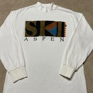 Ski Aspen Colorado T Shirt Men Small Adult White Long Sleeve Vintage 90s CO USA
