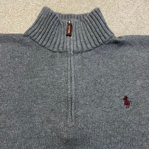 Polo Ralph Lauren Sweater Men Small Adult Gray Quarter Zip Horse Logo Pullover