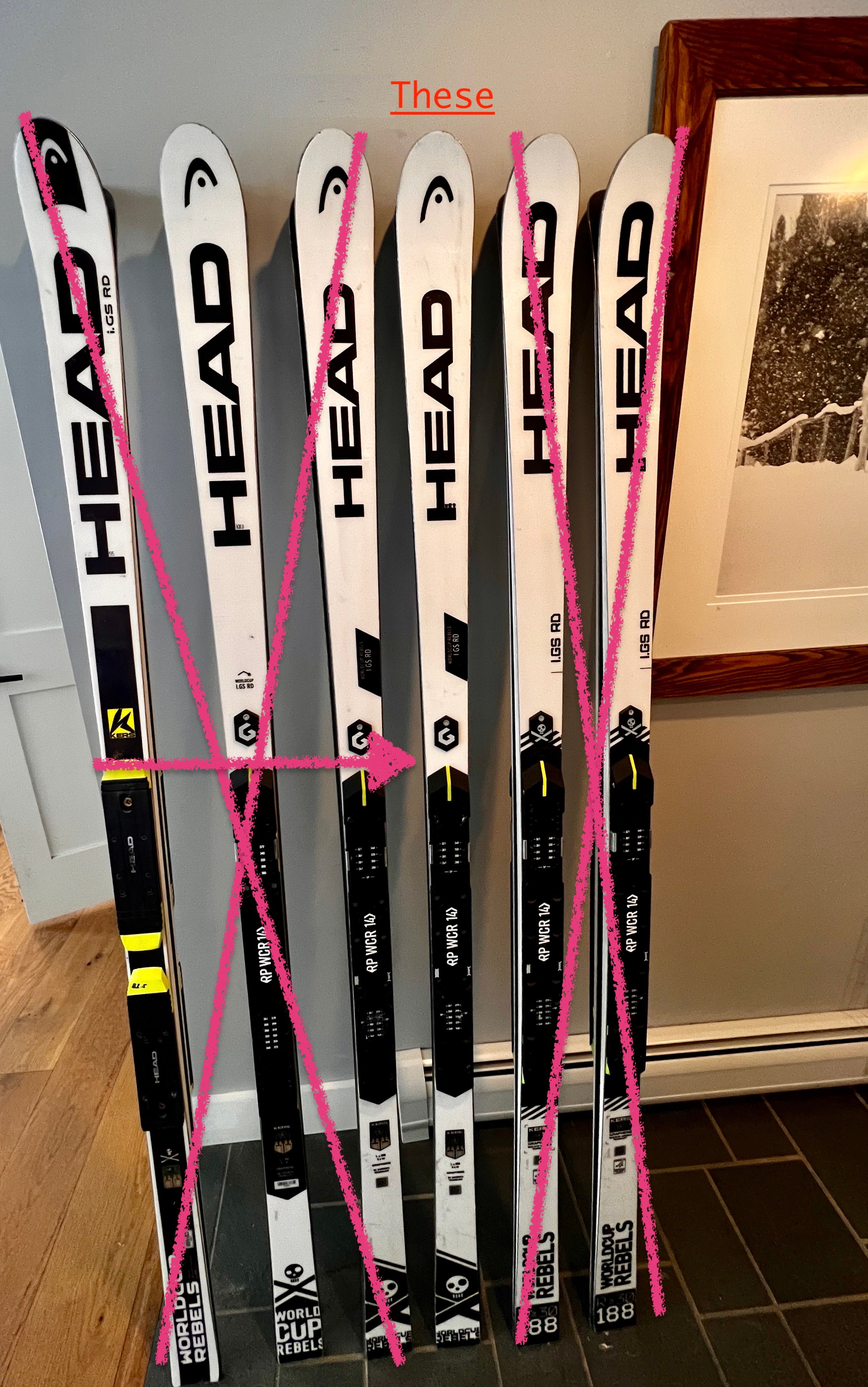 2 separate pairs of Head Racing skis w/out bindings World Cup