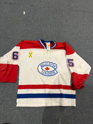 Game Used Belle River Canadians (PJHL) White AK Sewn Jersey Pick Your Number