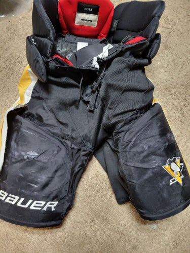 PITTSBURGH PENGUINS Bauer APX 2 Medium Black NHL Pro Stock Game Worn Used Pants