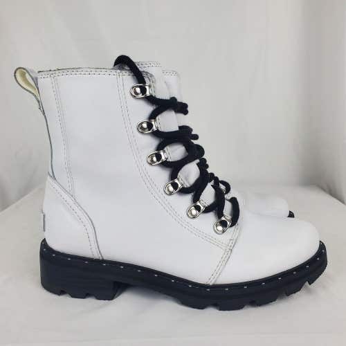 Sorel Women's Lennox Lace Waterproof White Leather Combat Boots NL3954-100 SZ 6
