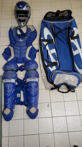 Used All Star System 7 Catcher's Set + Boombah Bag, both Blue and Gray