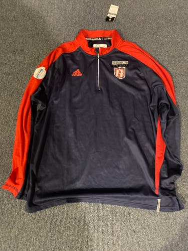 New Team USA Adidas 1/4 Zip  2016 World Cup of Hockey Size XL And Large