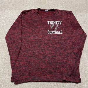 Trinity College T Shirt Men Small Adult Red University Long Sleeve Softball Love