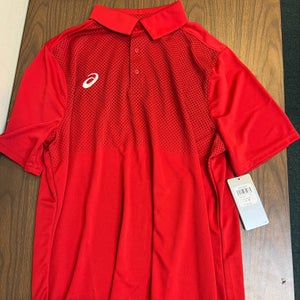 New Asics Mens Red Hex Polo -- Adult Large