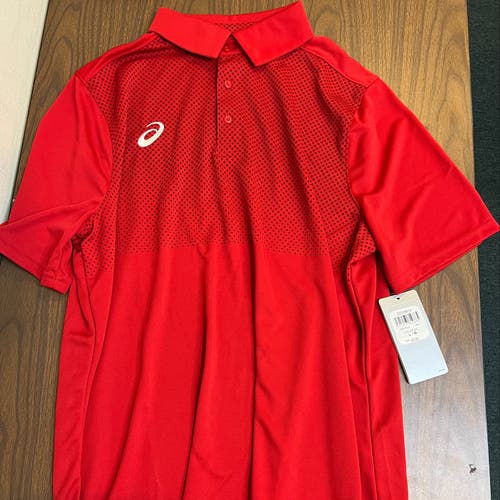 New Asics Mens Red Hex Polo -- Adult Large