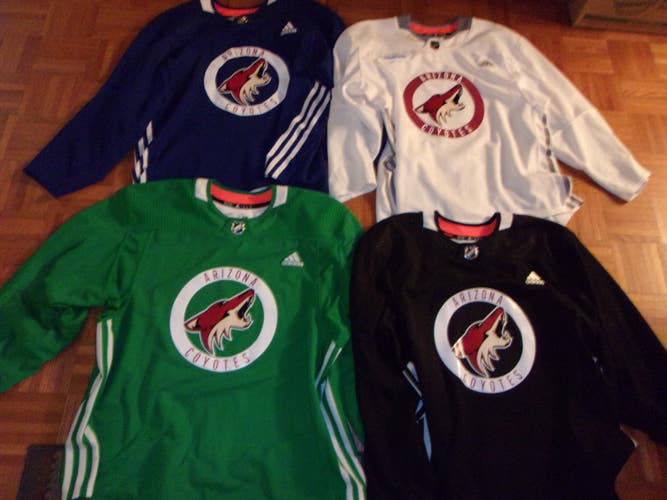 Arizona Coyotes four different Adidas practice jerseys (black, white, blue, green) all in size 58