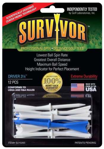 Survivor Professional Spin Distance Golf Tees - 3.25" Driver - 12 Tees