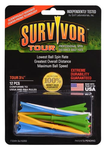Survivor Professional Spin Distance Golf Tees - TOUR 3.25" Tees - 12 Tees