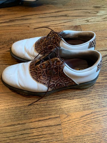 FootJoy DryJoys Tour White & Alligator Leather Golf Shoes 53754 Mens Size 9.5 M