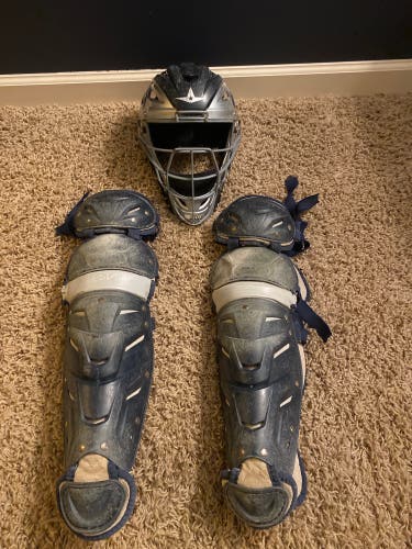 Baseball catchers gear,  knee pads and helmet