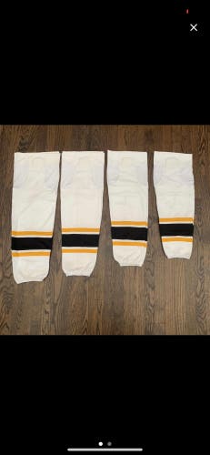 Boston Bruin White Pro Style Hockey Socks Senior  - Sizes Available 32”