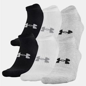 NEW Under Armour UA Training Cotton No Show 3-Pack Black/White/Grey Men's Socks