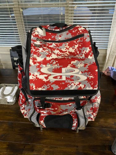 Boombah Superpack 2.0 Wheeled Baseball/Softball Rolling Bat Bag, Red Camo