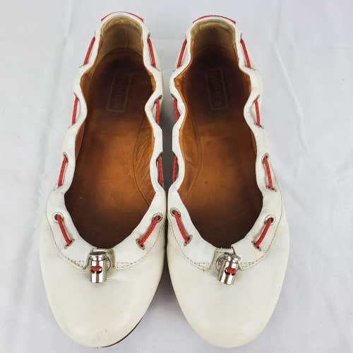 Hunter Dominica White Red Leather Ballet Flats Size 7.5