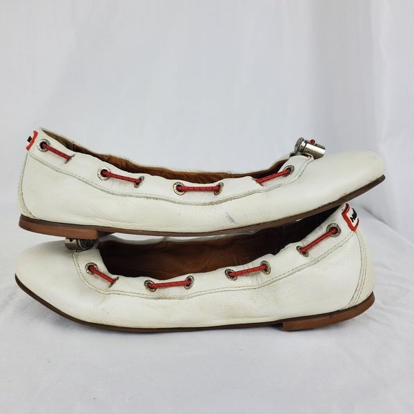 Hunter Dominica White Red Leather Ballet Flats Size