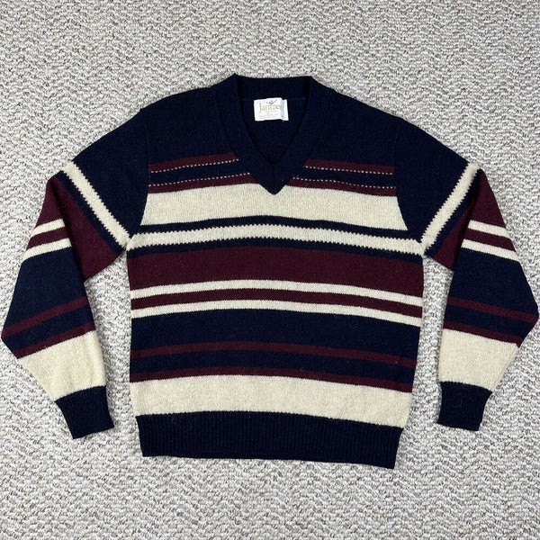 VTG Jantzen Sweater Wool Blend Made in USA Size Medium V-Neck Blue