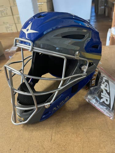 New All-Star Youth Royal and Dark Grey MVP2510 Catcher's Helmet