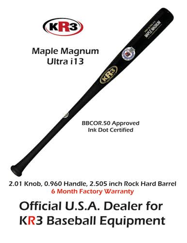 KR3 i13 Maple Magnum 33 inch Wood Bat (-3) 30.5 oz 6 month factory warranty