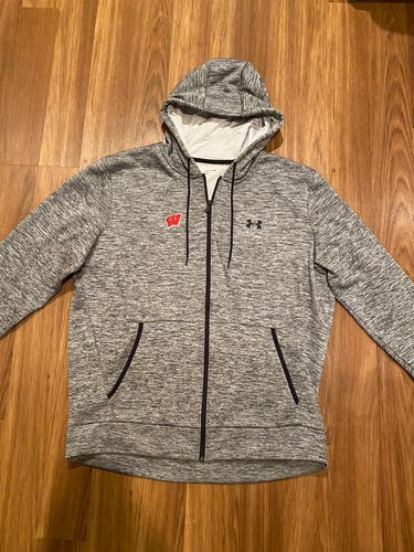 New Wisconsin Badgers Team Issued Full Zip Hoodie Men’s XL - Heather Grey